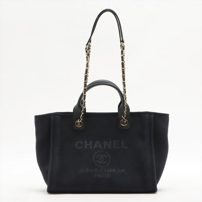 Second hand Chanel Deauville Canvas & Leather Chain Bag 2-way Black Gold Champagne Hardware - Tabita Bags