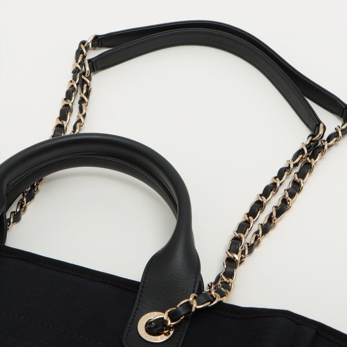 Chanel Deauville Canvas & Leather Chain Bag 2-way Black Gold Champagne  Hardware - Tabita Bags – Tabita Bags with Love