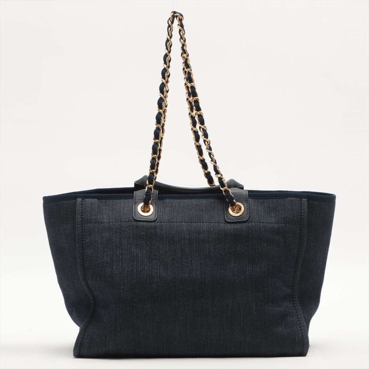 Second hand Chanel Deauville Denim Tote Bag Navy Blue Silver Hardware Medium - Tabita Bags