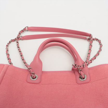 Second hand Chanel Deauville MM Canvas & Leather 2way Pink Silver - Tabita Bags