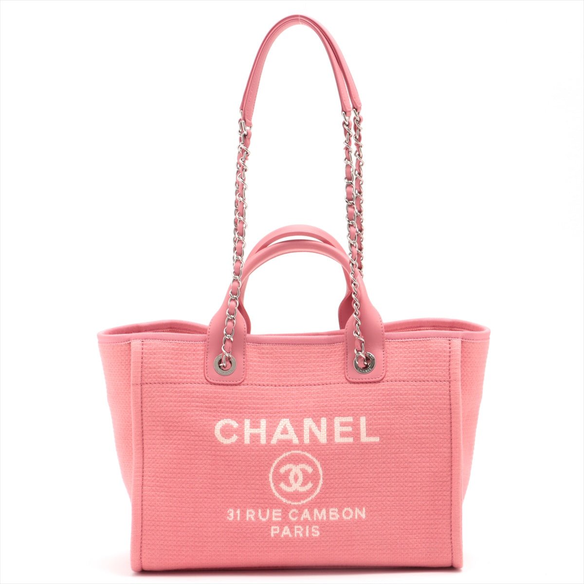 Second hand Chanel Deauville MM Canvas & Leather 2way Pink Silver - Tabita Bags