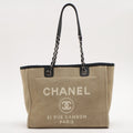 Second hand Chanel Deauville MM Canvas & Leather Beige Silver - Tabita Bags