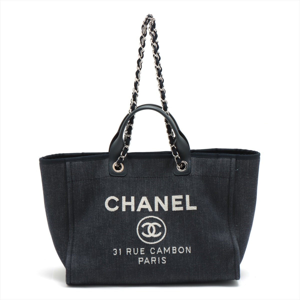 Chanel Deauville MM Canvas & Leather Denim Blue Silver - Tabita
