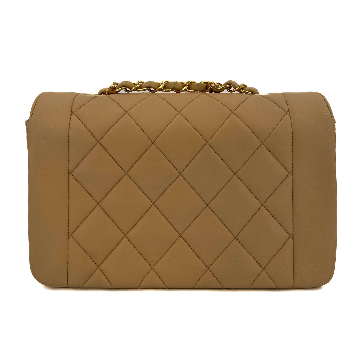 Second hand Chanel Diana Small Lambskin Leather Flap Bag Beige - Tabita Bags