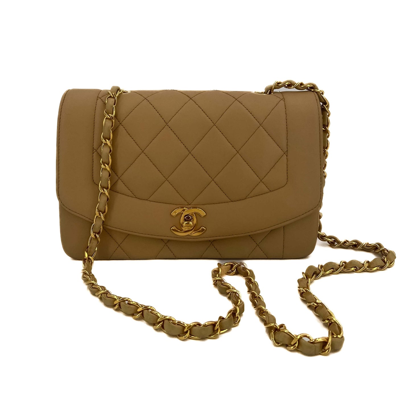 Second hand Chanel Diana Small Lambskin Leather Flap Bag Beige - Tabita Bags