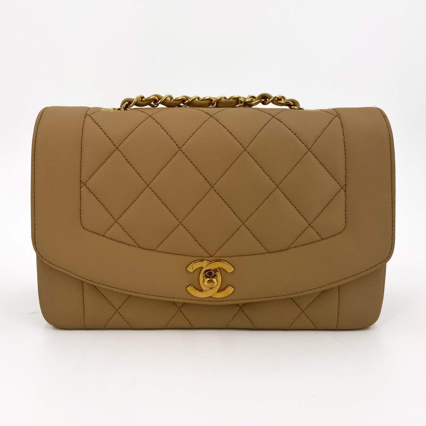 Second hand Chanel Diana Small Lambskin Leather Flap Bag Beige - Tabita Bags