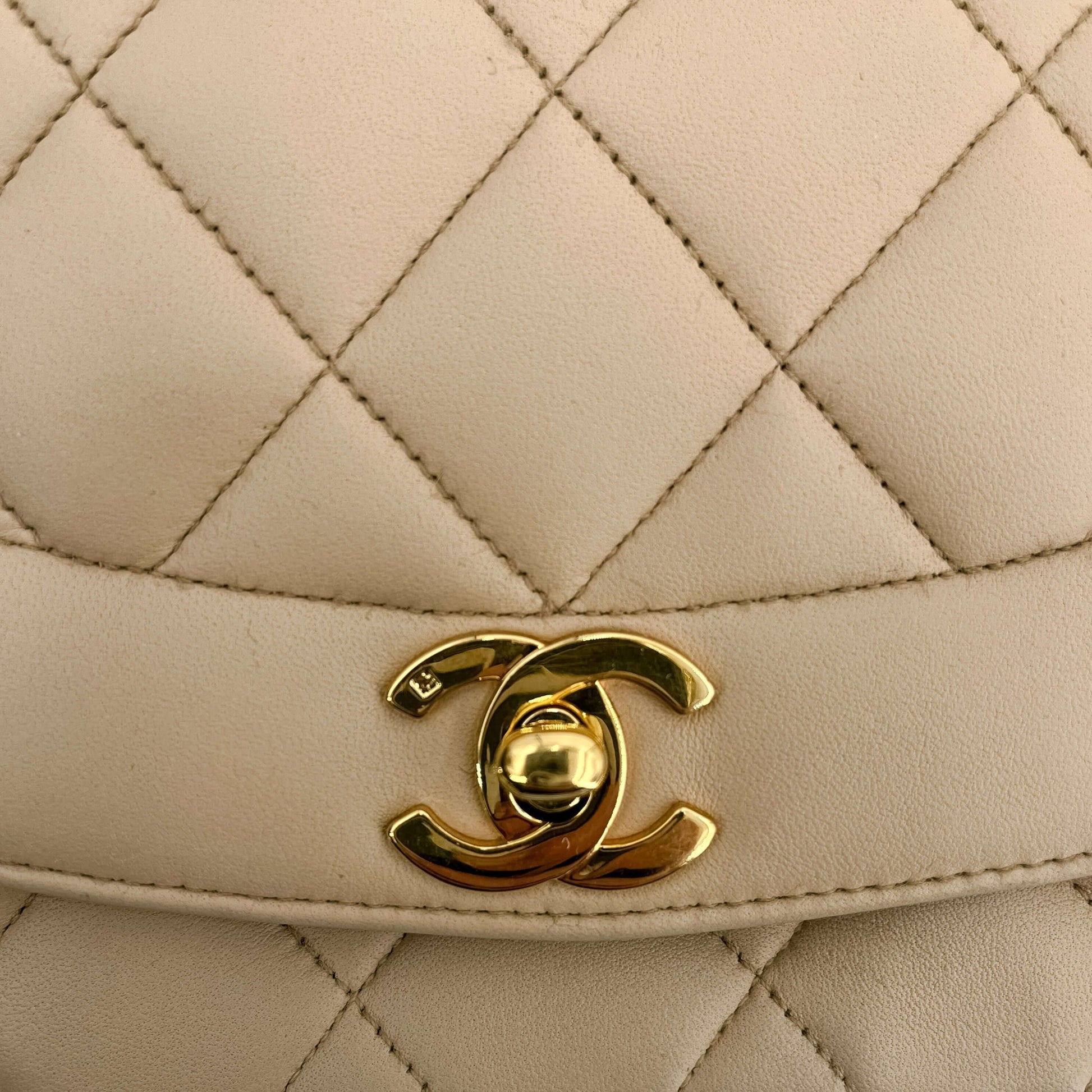 Second hand Chanel Diana Small Lambskin Leather Flap Bag Beige - Tabita Bags