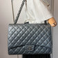 Second hand Chanel Double Flap Maxi Caviarskin Leather Flap Chain Bag Grey - Tabita Bags