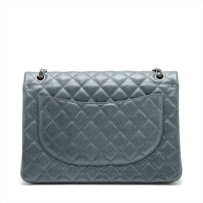 Second hand Chanel Double Flap Maxi Caviarskin Leather Flap Chain Bag Grey - Tabita Bags