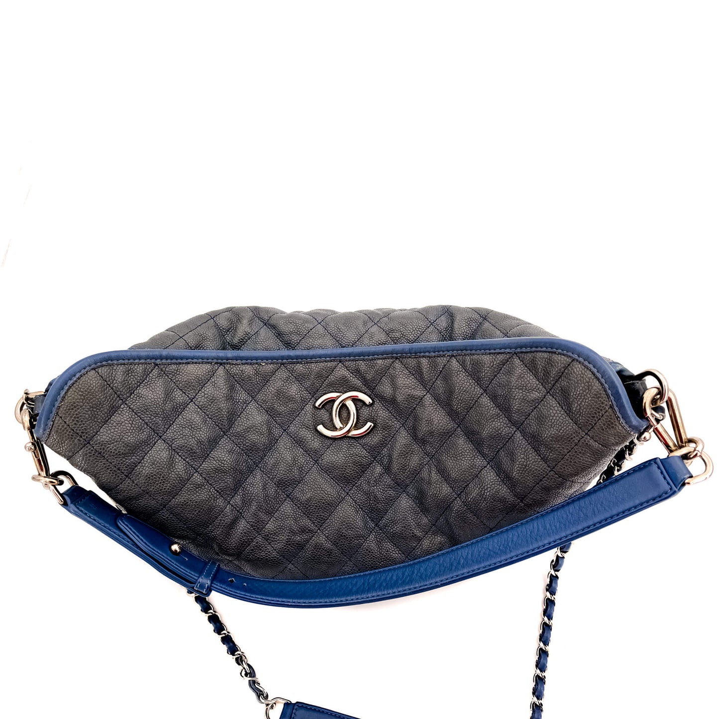 Second hand Chanel French Riviera Large Quilted Caviar Leather Blue Bag - Tabita Bags