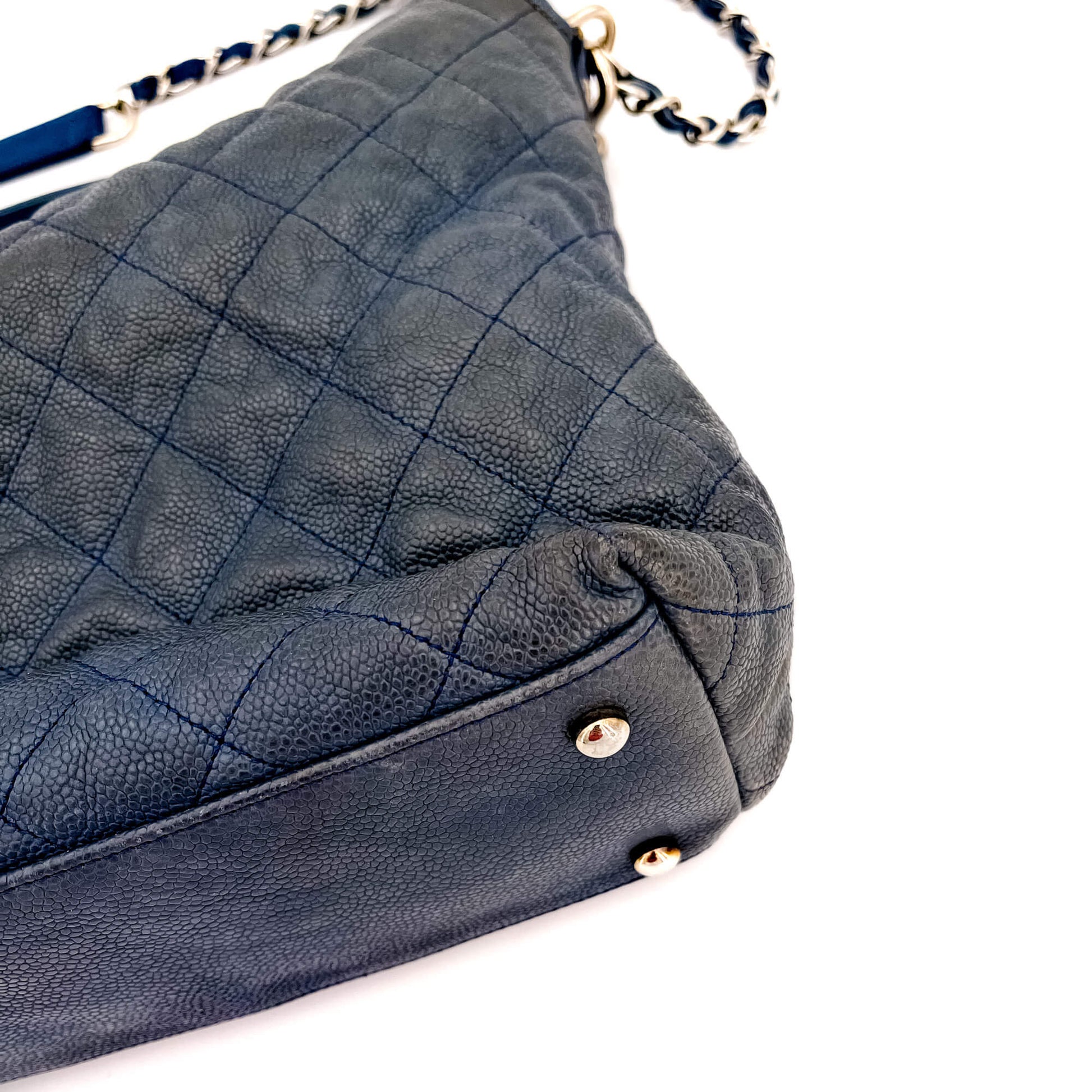 Second hand Chanel French Riviera Large Quilted Caviar Leather Blue Bag - Tabita Bags