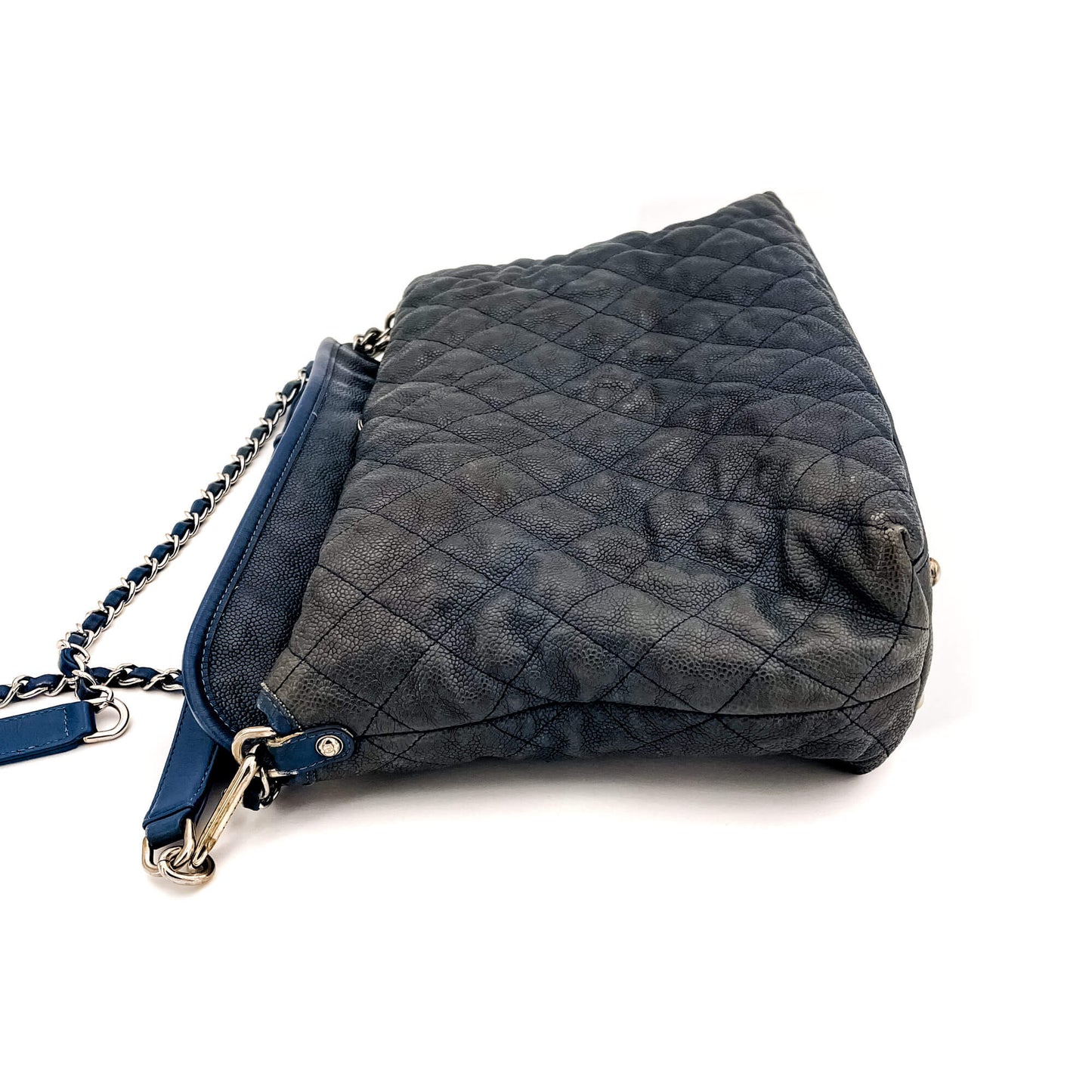 Second hand Chanel French Riviera Large Quilted Caviar Leather Blue Bag - Tabita Bags