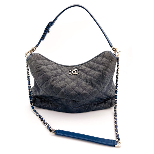 Second hand Chanel French Riviera Large Quilted Caviar Leather Blue Bag - Tabita Bags