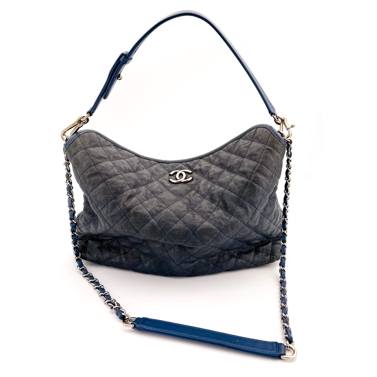 Second hand Chanel French Riviera Large Quilted Caviar Leather Blue Bag - Tabita Bags