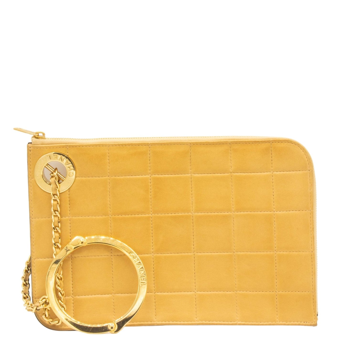 Second hand Chanel Handcuff Pochette Beige Leather Bar Gold - Tabita Bags