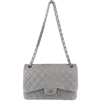 Second hand Chanel Jumbo Classic Double Flap Grey Caviar Leather Silver - Tabita Bags