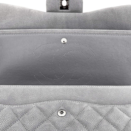 Second hand Chanel Jumbo Classic Double Flap Grey Caviar Leather Silver - Tabita Bags