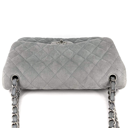 Second hand Chanel Jumbo Classic Double Flap Grey Caviar Leather Silver - Tabita Bags