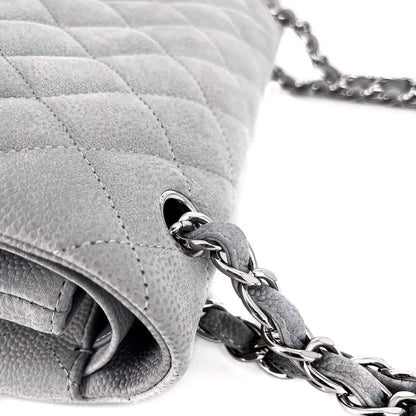 Second hand Chanel Jumbo Classic Double Flap Grey Caviar Leather Silver - Tabita Bags