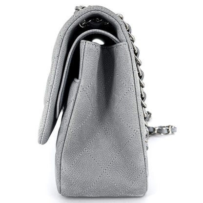 Second hand Chanel Jumbo Classic Double Flap Grey Caviar Leather Silver - Tabita Bags