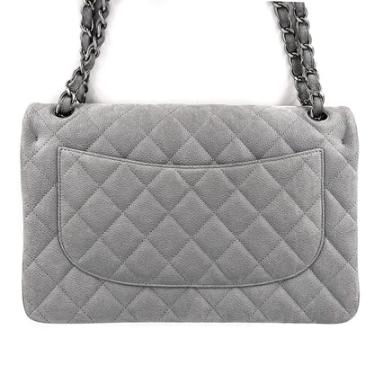 Second hand Chanel Jumbo Classic Double Flap Grey Caviar Leather Silver - Tabita Bags