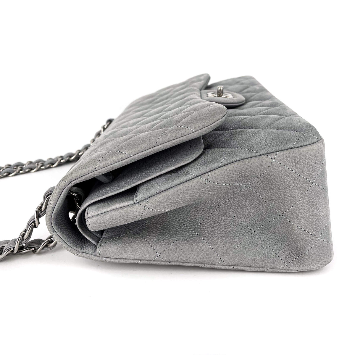 Second hand Chanel Jumbo Classic Double Flap Grey Caviar Leather Silver - Tabita Bags