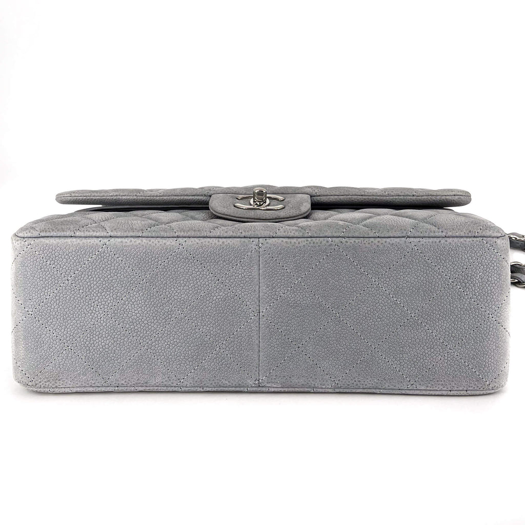 Second hand Chanel Jumbo Classic Double Flap Grey Caviar Leather Silver - Tabita Bags