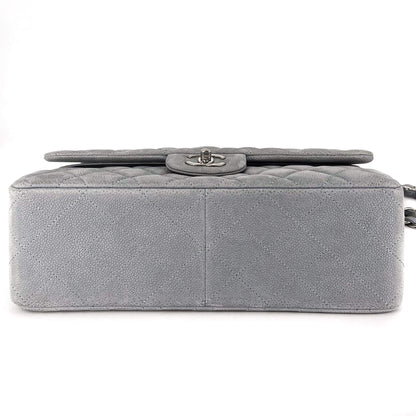 Second hand Chanel Jumbo Classic Double Flap Grey Caviar Leather Silver - Tabita Bags