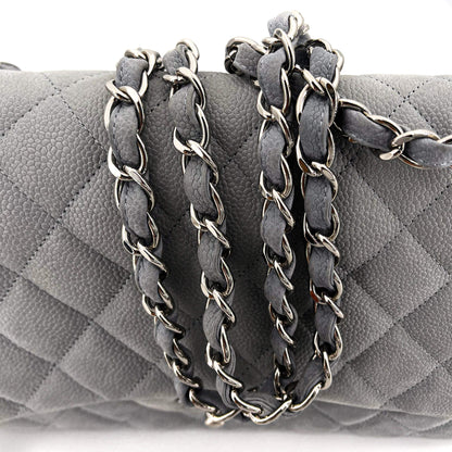 Second hand Chanel Jumbo Classic Double Flap Grey Caviar Leather Silver - Tabita Bags