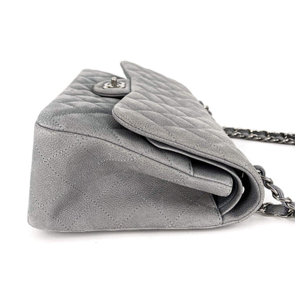 Second hand Chanel Jumbo Classic Double Flap Grey Caviar Leather Silver - Tabita Bags