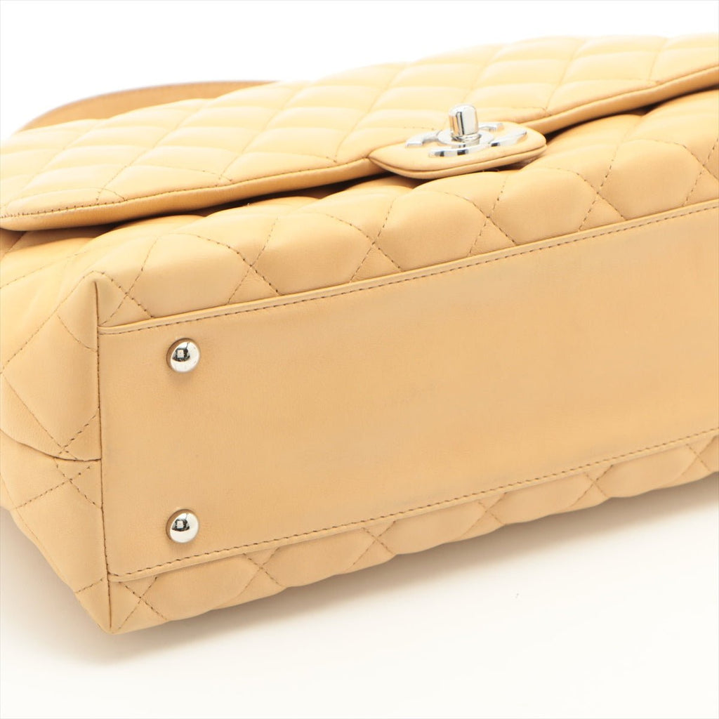 Second hand Chanel Kelly Top Handle Flap Matelasse Lambskin Beige Silver - Tabita Bags