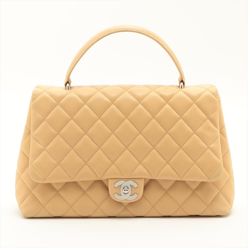 Second hand Chanel Kelly Top Handle Flap Matelasse Lambskin Beige Silver - Tabita Bags