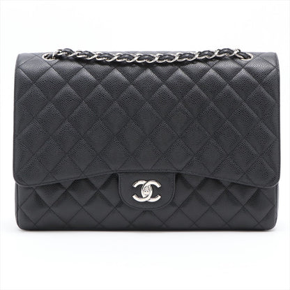 Second hand Chanel Maxi Classic Single Flap in Black Quilted Caviar Leather Silver Hardware - Tabita Bags