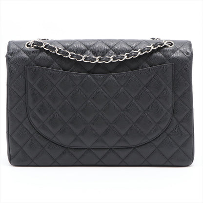 Second hand Chanel Maxi Classic Single Flap in Black Quilted Caviar Leather Silver Hardware - Tabita Bags