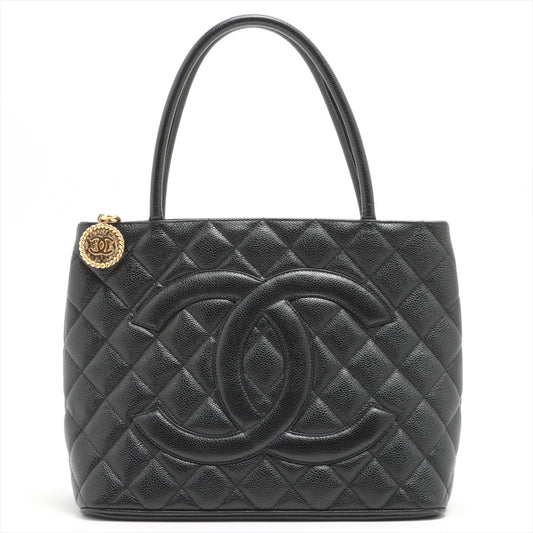 Second hand Chanel Medallion Tote Bag Black Caviarskin Gold Metal - Tabita Bags