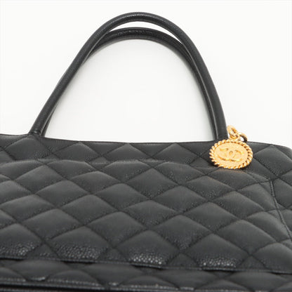 Second hand Chanel Medallion Tote Bag Black Caviarskin Gold Metal - Tabita Bags