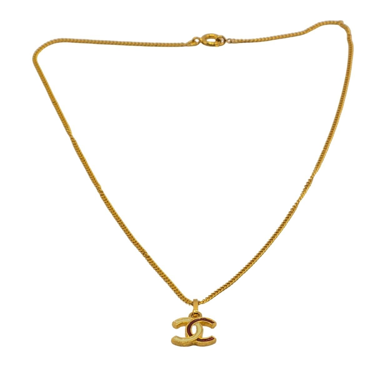Second hand Chanel Pendant Chain Necklace Gold Red White CC Vintage - Tabita Bags