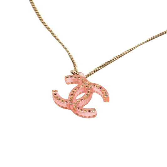 Second hand Chanel Pendant Chain Necklace Pink Resin Crystal CC Vintage - Tabita Bags