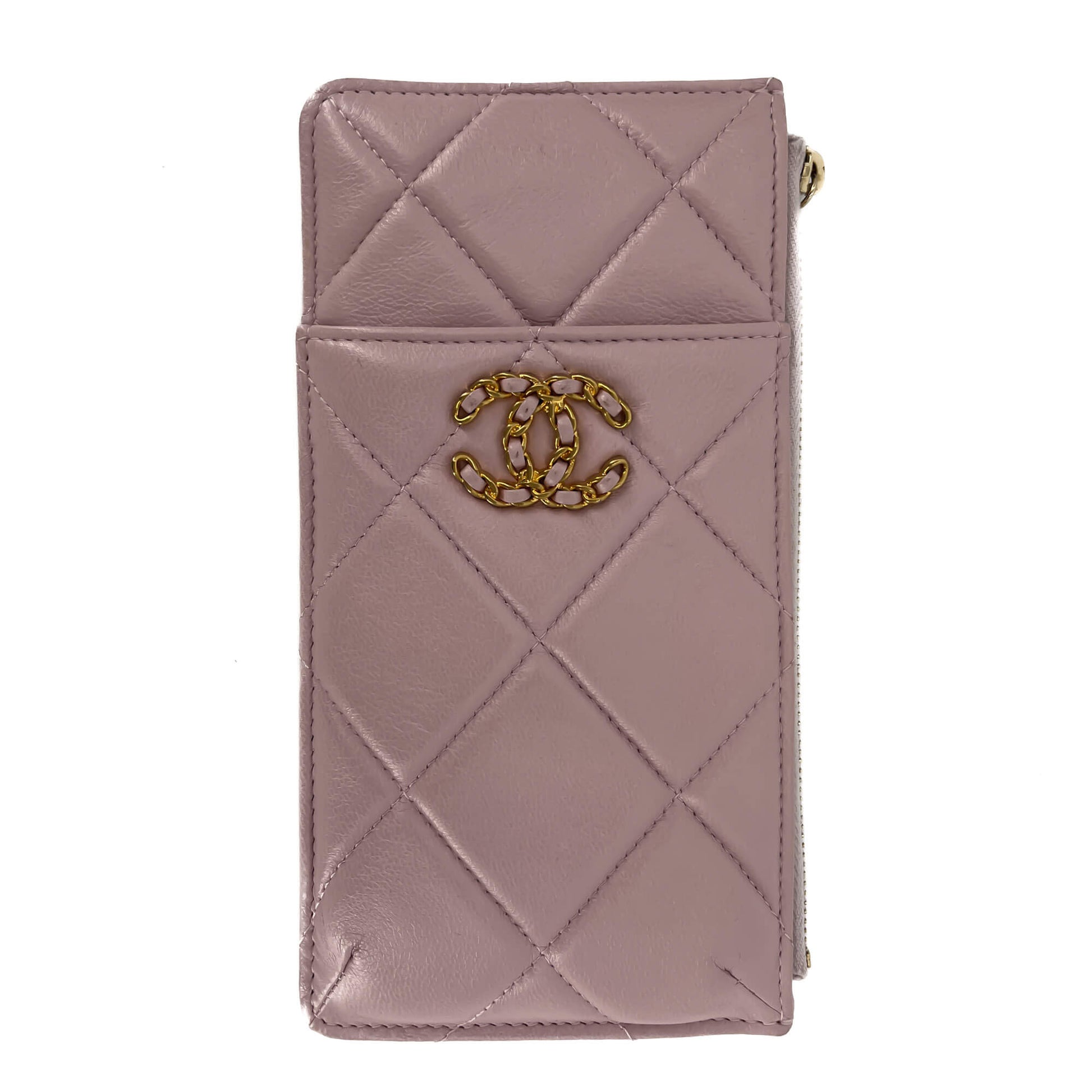 Chanel Porte-téléphone et porte-cartes en cuir Rose Pastel