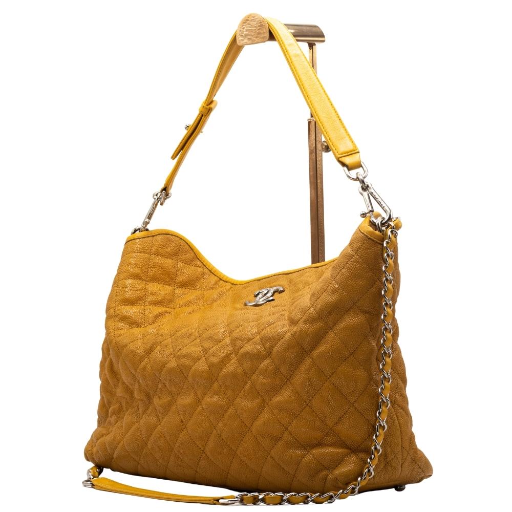 Second hand Chanel Shoulder Bag Yellow Caviar Leather - Tabita Bags