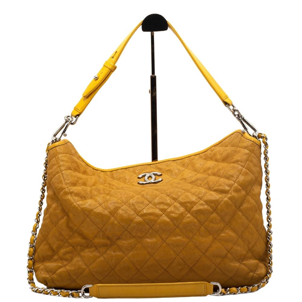 Second hand Chanel Shoulder Bag Yellow Caviar Leather - Tabita Bags