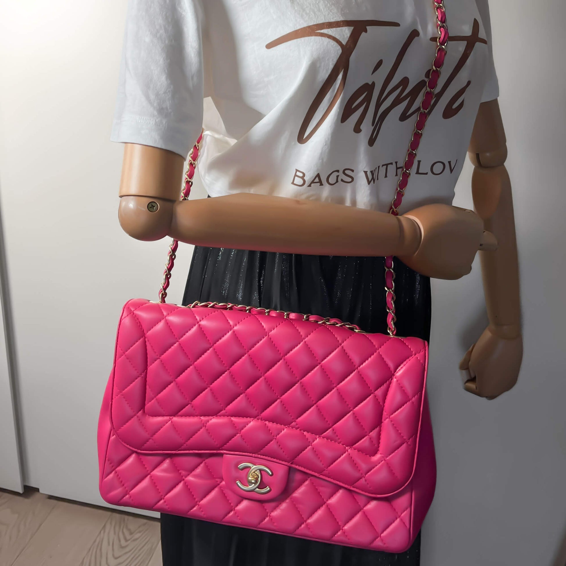 Second hand Chanel Single Flap Jumbo Leather Chain Bag Pink - Tabita Bags