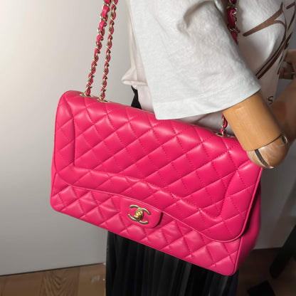 Second hand Chanel Single Flap Jumbo Leather Chain Bag Pink - Tabita Bags