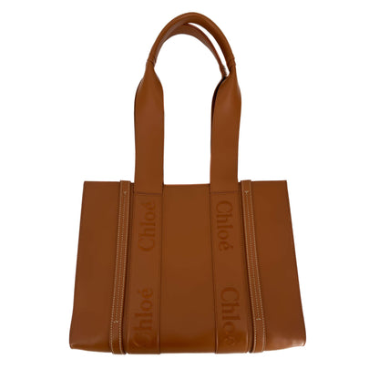 Second hand Chloé Woody Medium Leather Tote Bag Brown - Tabita Bags