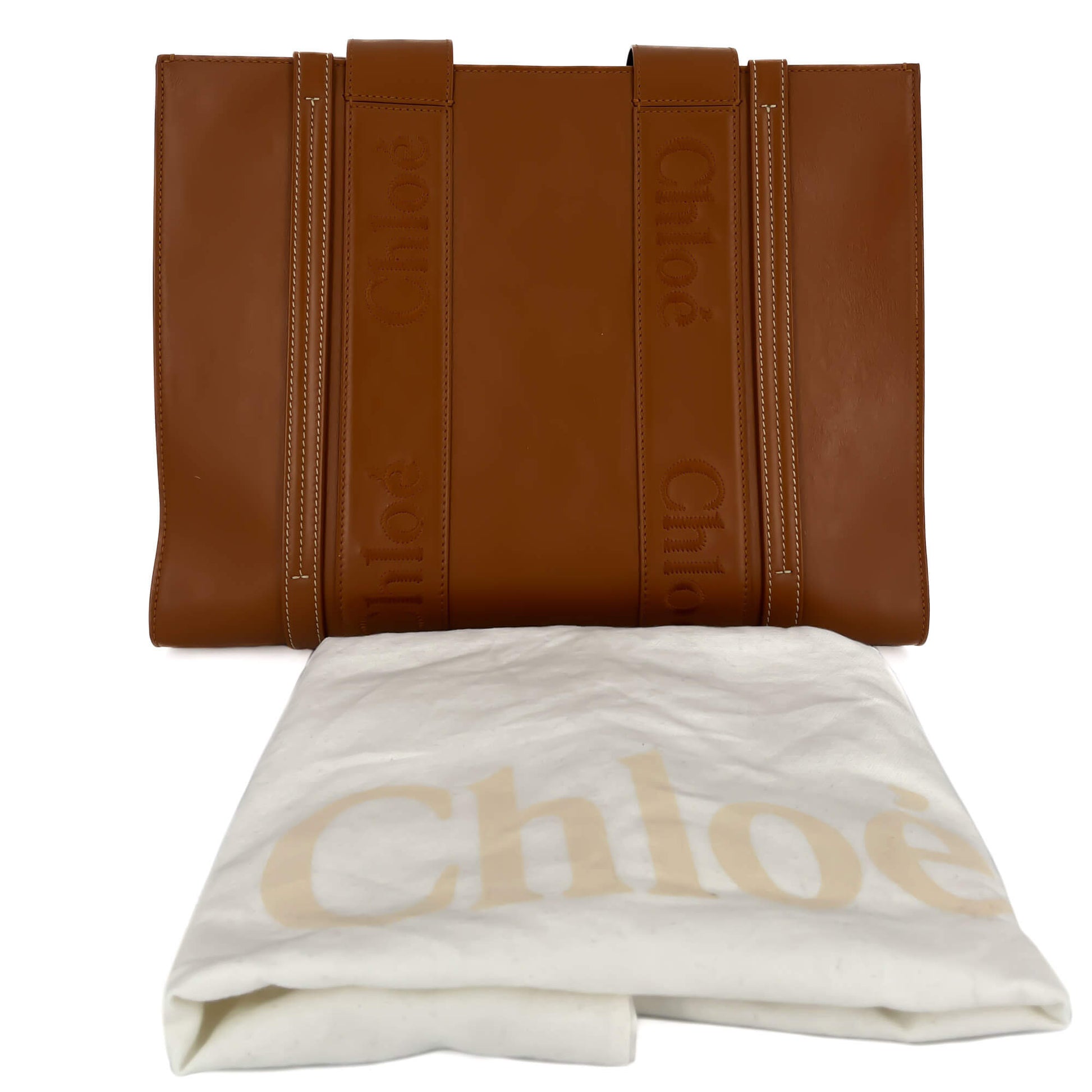 Second hand Chloé Woody Medium Leather Tote Bag Brown - Tabita Bags