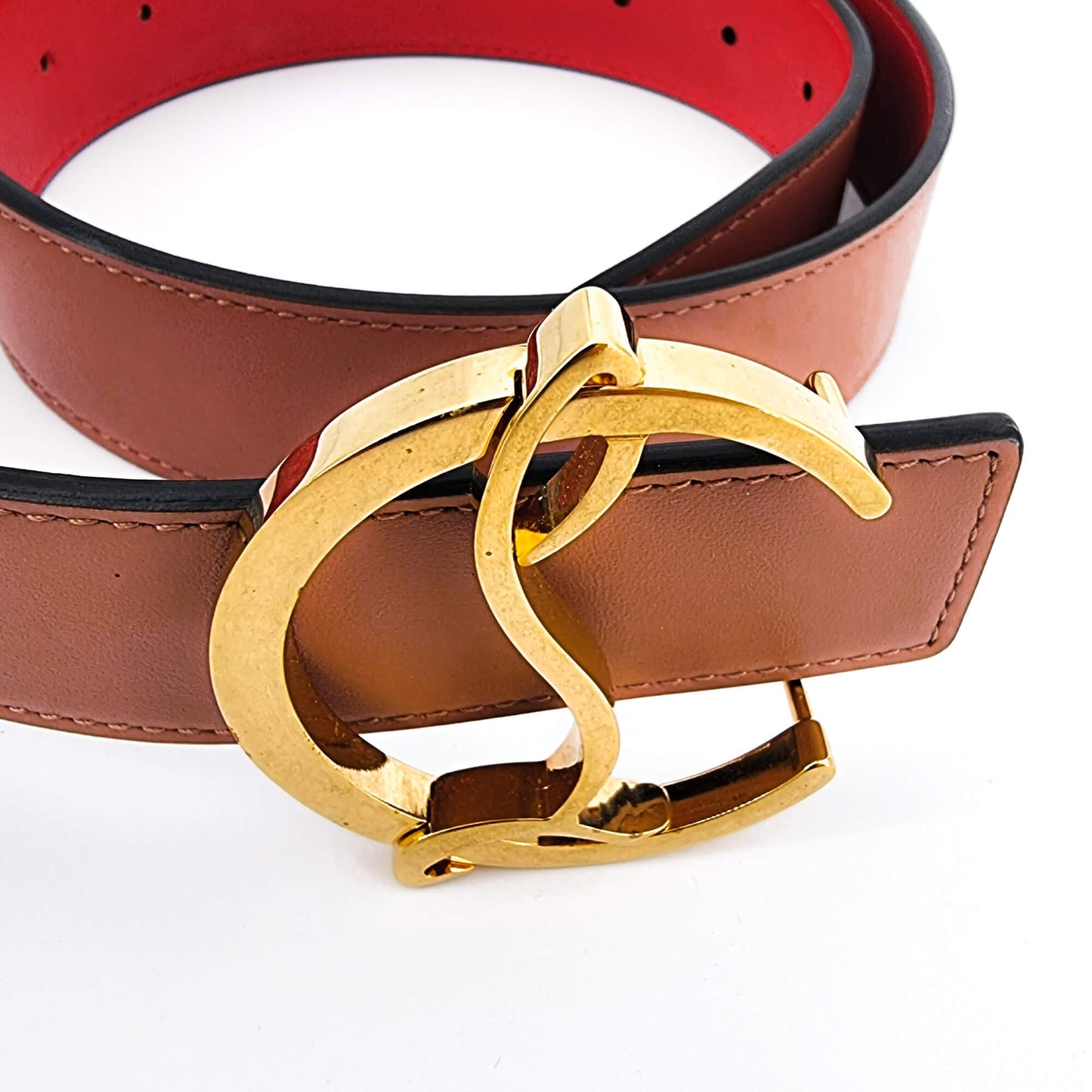 Second hand Christian Louboutin Logo Belt Antic Gold 35 Calf - Tabita Bags