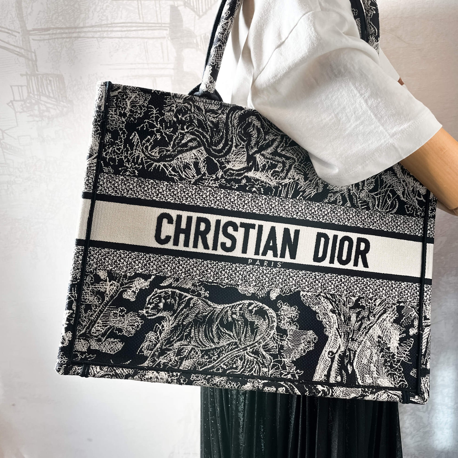 Book Mittel Toile de Jouy Umkehr Tote Tasche Blau