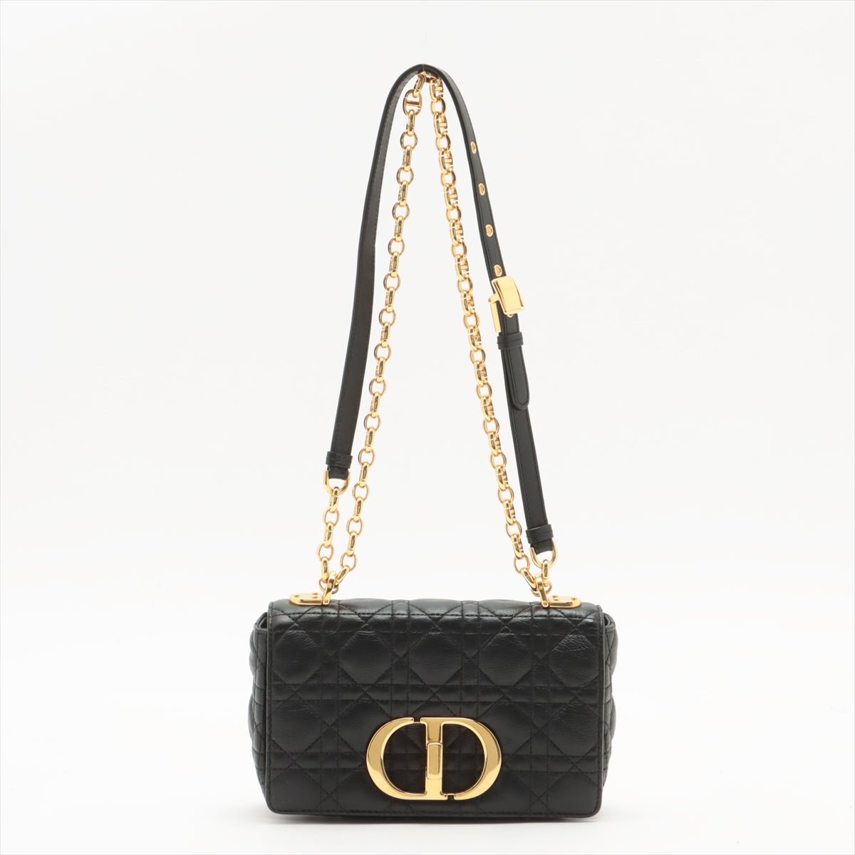 Second hand Dior Caro Cannage Small Leather 2-Way Chain Bag Black - Tabita Bags