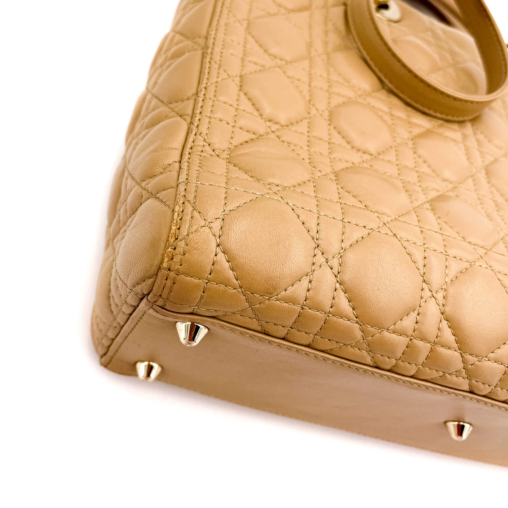 Second hand Dior Lady Dior Large Cannage Leather Zip Beige Bag - Tabita Bags