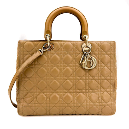 Second hand Dior Lady Dior Large Cannage Leather Zip Beige Bag - Tabita Bags